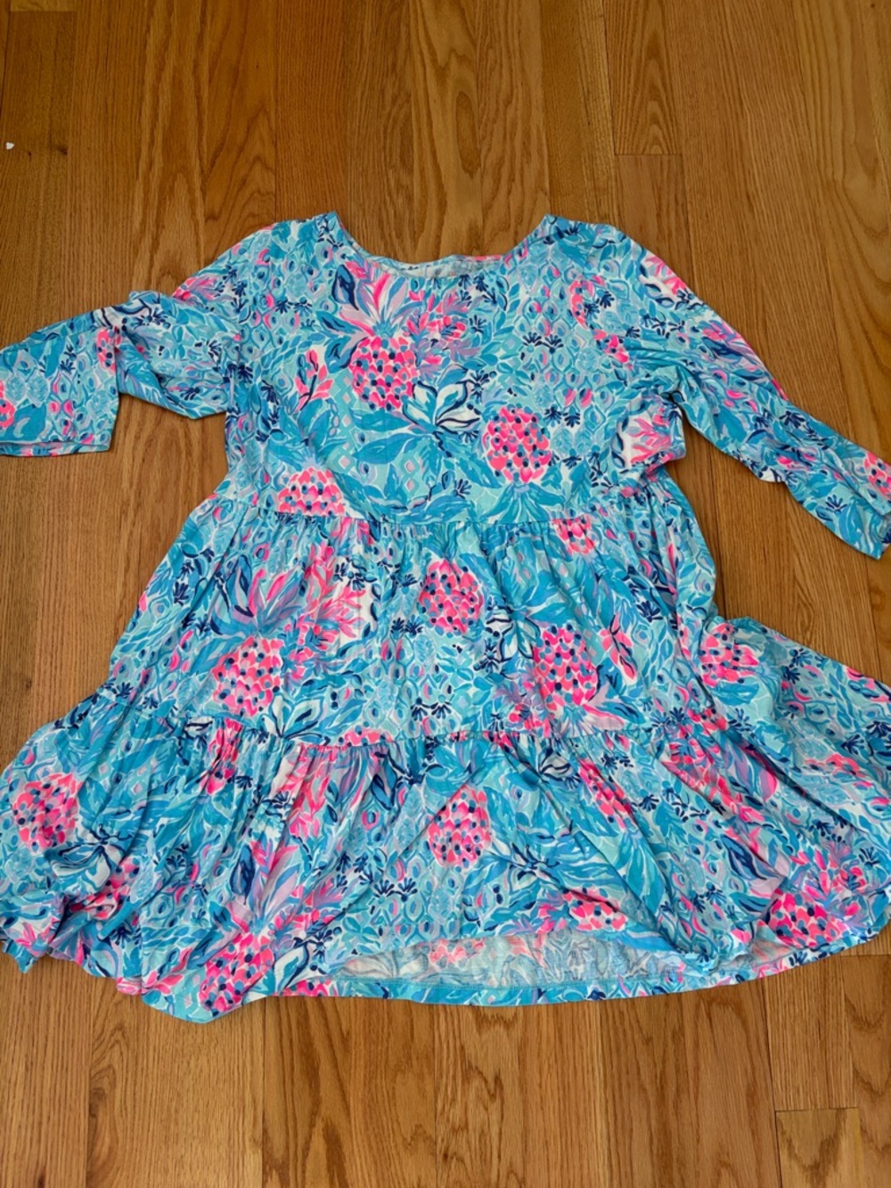 Lilly Pulitzer Turquoise Floral Tiered Dress with Pink Details